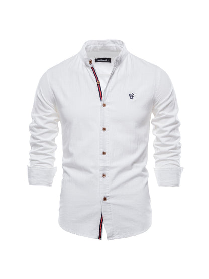 Men's Plain Color Cotton Single Breasted Long Sleeve Shirts Men's Clothes