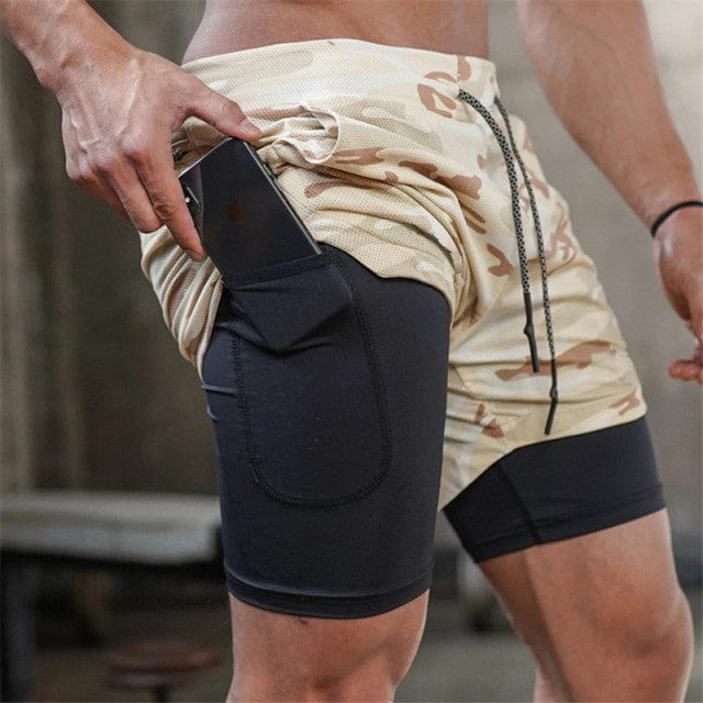 Summer 2 In 1 Shorts Men GYMS Fitness Running Shorts Quick Dry Male Shorts Bodybuilding Short Pants