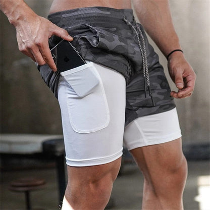 Summer 2 In 1 Shorts Men GYMS Fitness Running Shorts Quick Dry Male Shorts Bodybuilding Short Pants