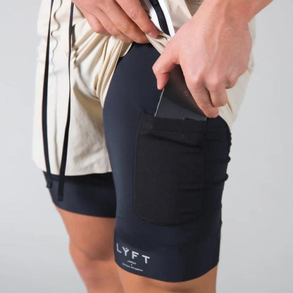 Summer New Men's 2 In 1 Jogging Fitness Training Quick-drying Men's Sports Shorts Zipper Pocket Navy Blue Casual Pants