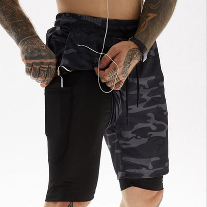 Camo Running Shorts Men 2 In 1 Double-deck Quick Dry GYM Sport Shorts Fitness Jogging Workout Shorts Men Sports Short Pants
