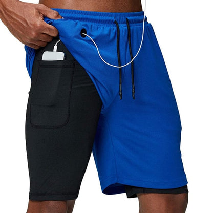 Running Shorts Men Fitness Gym Training Sports Shorts Quick Dry Workout Gym Sport Jogging Double Deck Summer Men Shorts