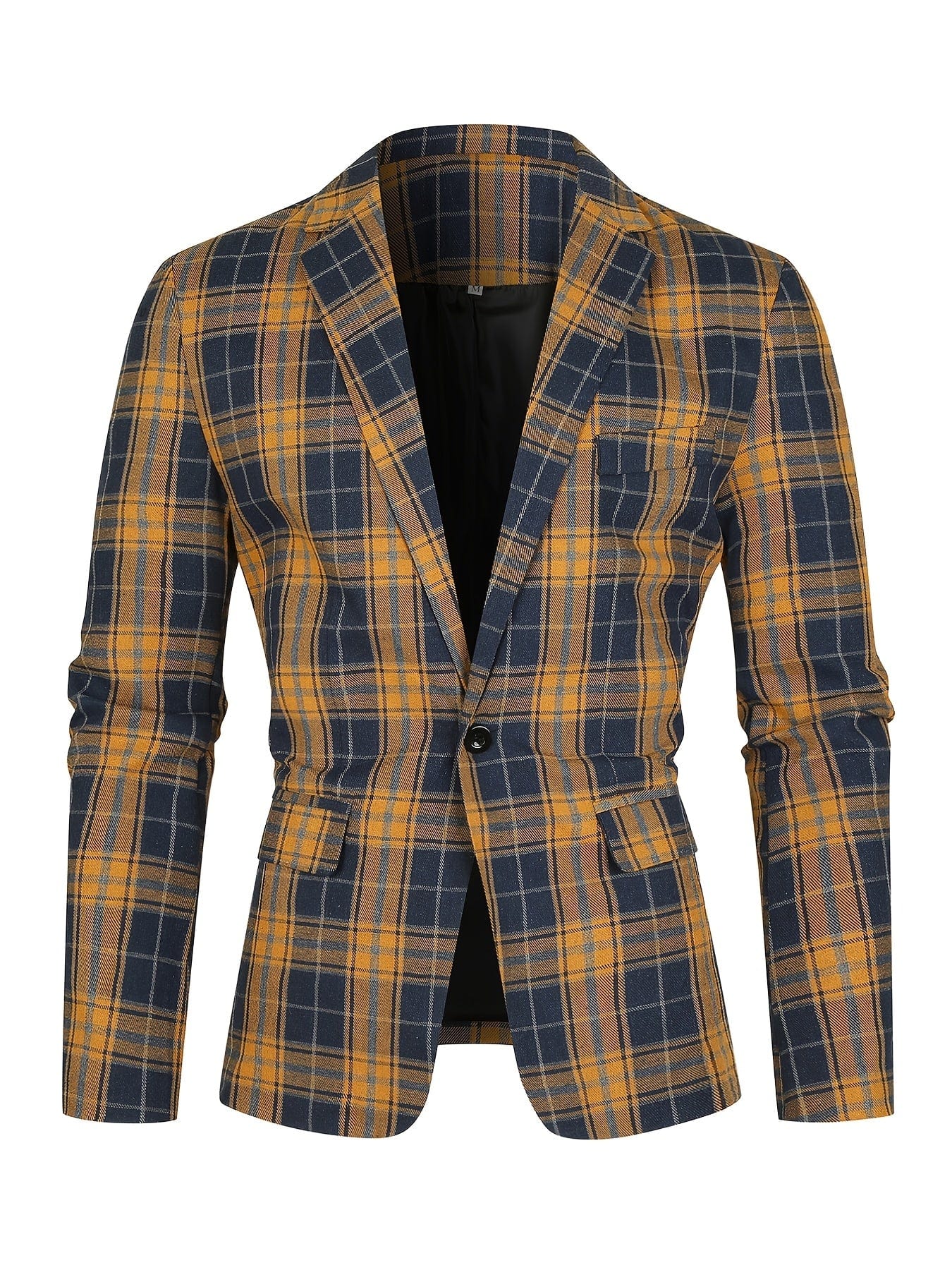 Men's Classic Fit Suits, Autumn Winter Casual Sports Slim Fit One Button Plaid Print Blazer Light Jacket