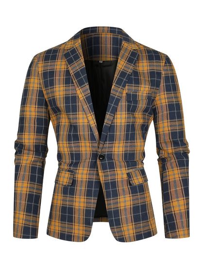 Men's Classic Fit Suits, Autumn Winter Casual Sports Slim Fit One Button Plaid Print Blazer Light Jacket