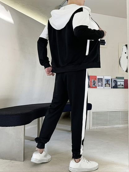 2pcs Men's Casual Zip-up Hooded Jacket And Trousers For Fall/Winter Christmas Gifts (The Size Is Smaller Than Regular)