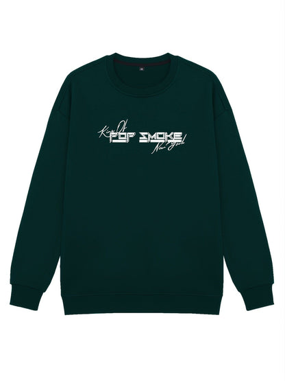 Men's Vintage Fleece V Letter Graphic Print Round Neck Pullover Sweatshirt