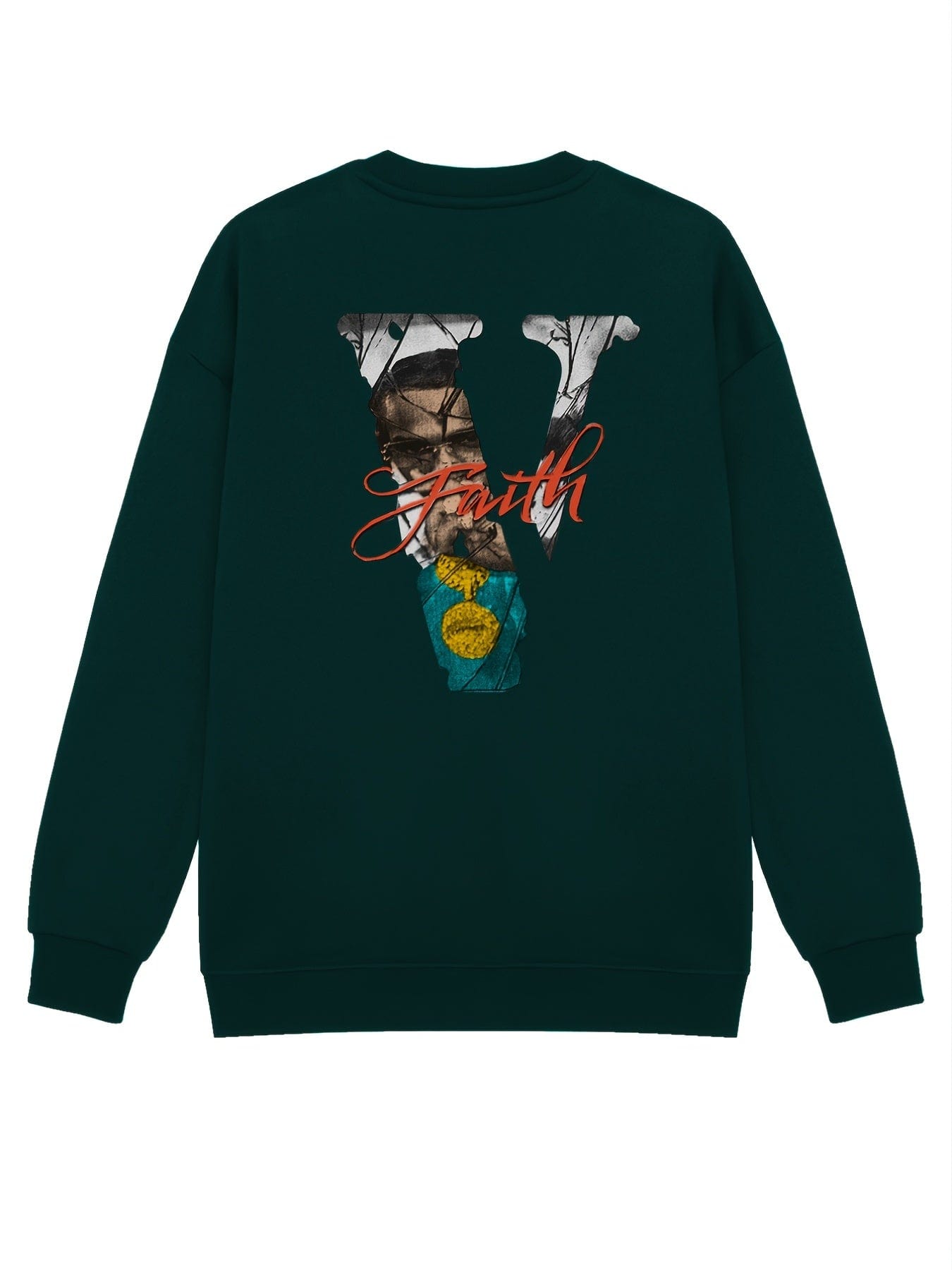 Men's Vintage Fleece V Letter Graphic Print Round Neck Pullover Sweatshirt
