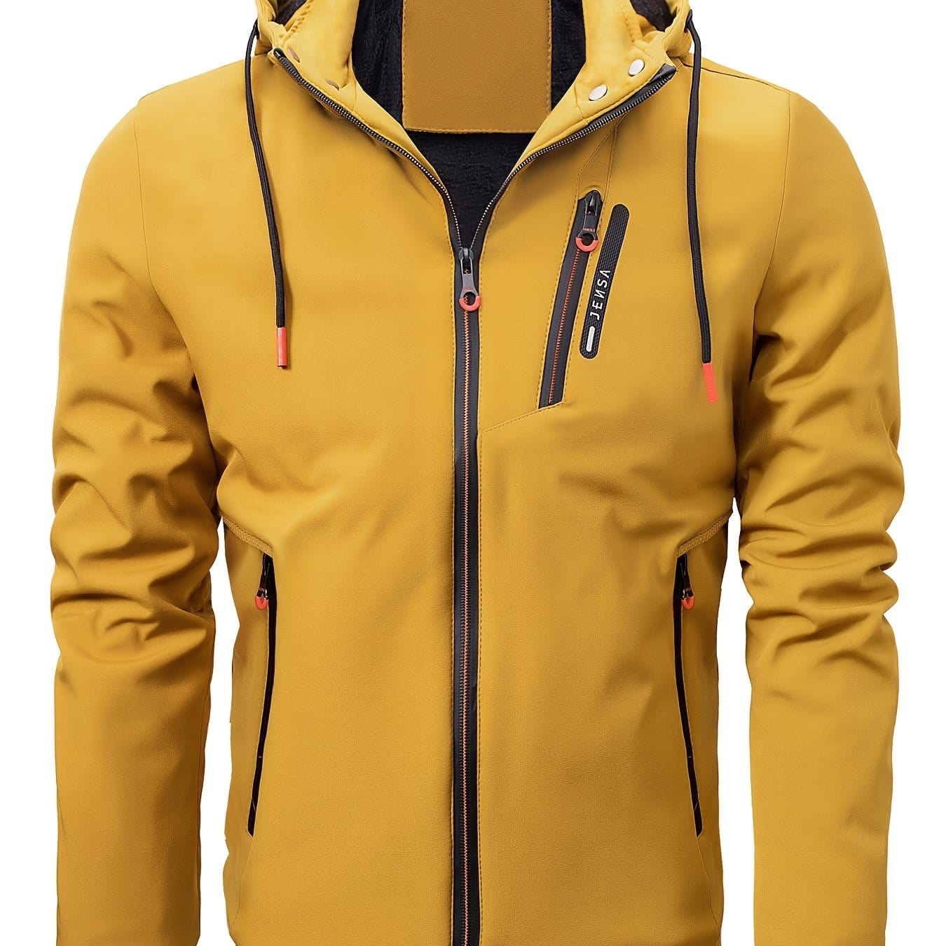 Men's Outdoor Sports Zipper Fleece Lined Hooded Jacket Coat