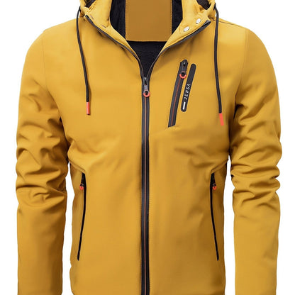 Men's Outdoor Sports Zipper Fleece Lined Hooded Jacket Coat
