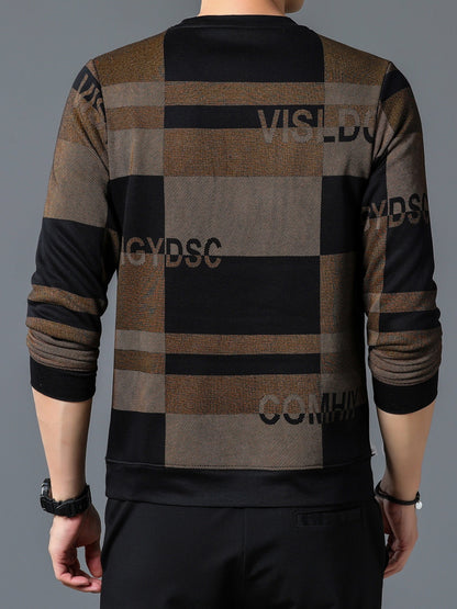 New Winter Men's Round Neck Fleece Thick Long Sleeved T-shirt Christmas Gifts