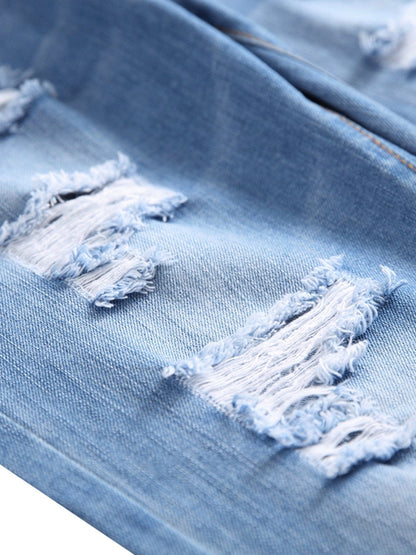 Men's Ripped Distressed Slim Fit Straight Leg Denim Jeans