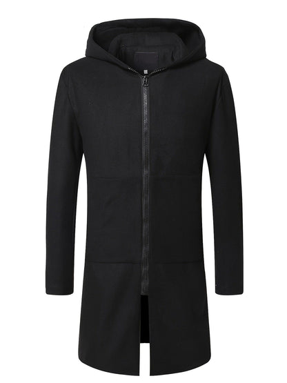 Men's Zip Winter Long Trench Coat Classic Hooded Jacket Top Coat