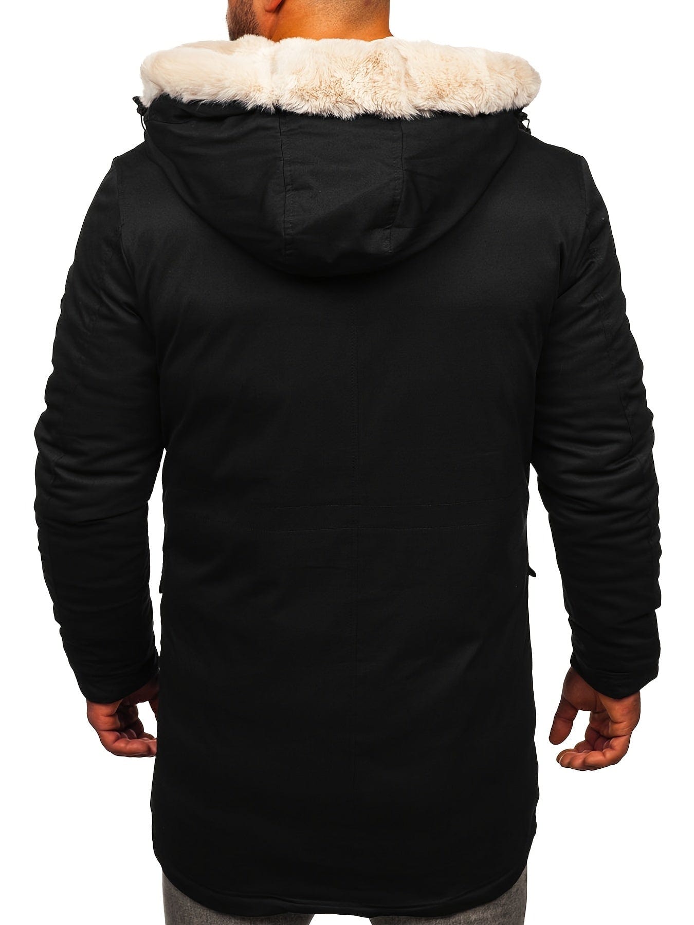 Men's Faux Fur Thickened Pocket Zipper Parka Jacket Coat For Winter