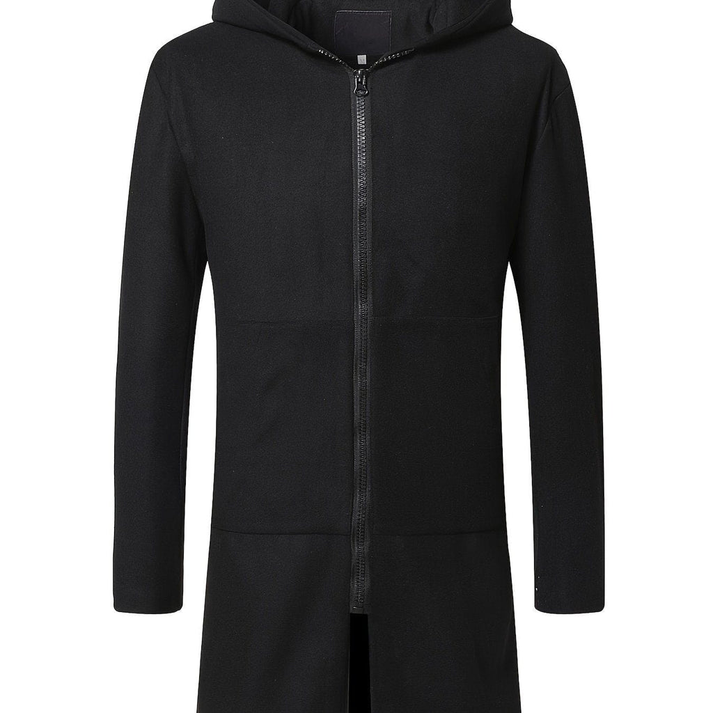 Men's Zip Winter Long Trench Coat Classic Hooded Jacket Top Coat