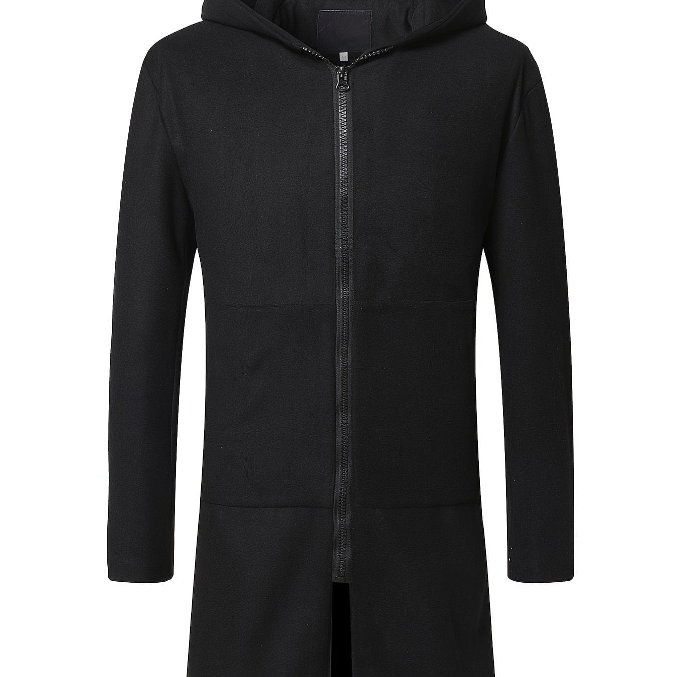 Men's Zip Winter Long Trench Coat Classic Hooded Jacket Top Coat