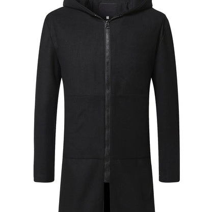 Men's Zip Winter Long Trench Coat Classic Hooded Jacket Top Coat