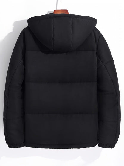 Men's Basic Letter Print Zipper Hooded Cotton-padded Jacket Coat For Winter