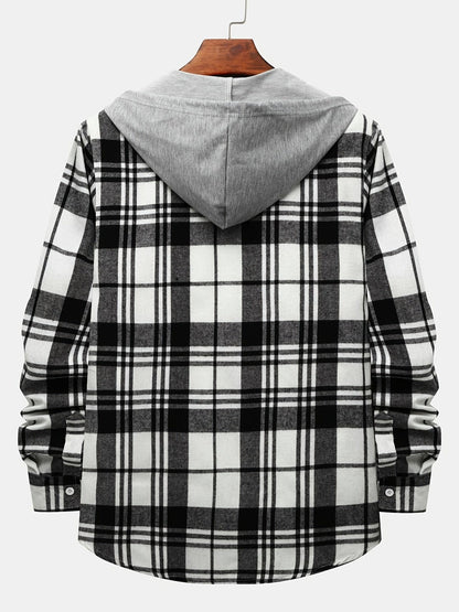 One Size Smaller,  Flannel Loose Shirt For Men Plaid Long Sleeve Casual Button-Down Shirts With Hood Christmas Gifts