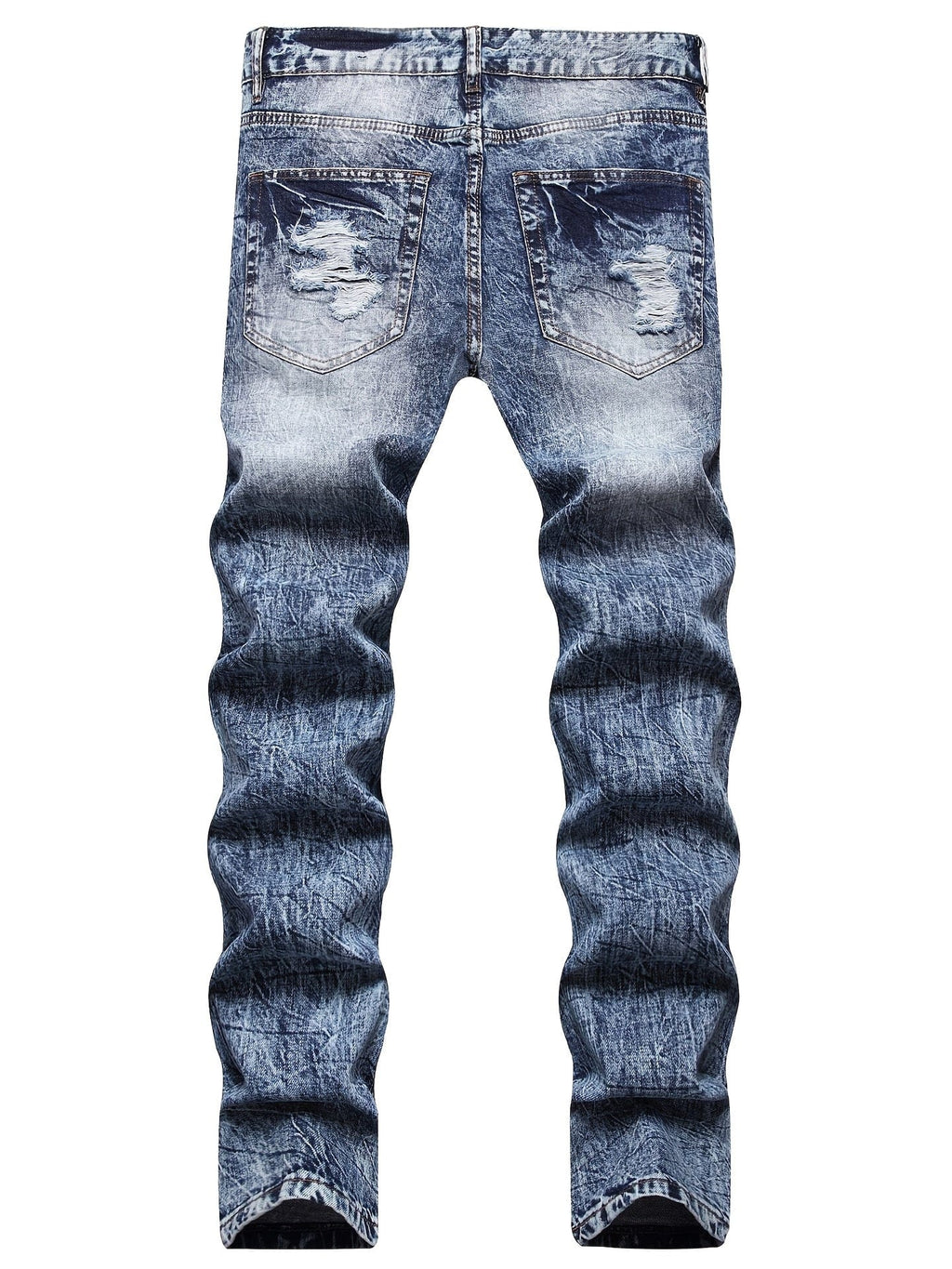 Men's Ripped Patched Jeans, Winter Casual Colorblock Slim Fit Straight Cotton Jeans