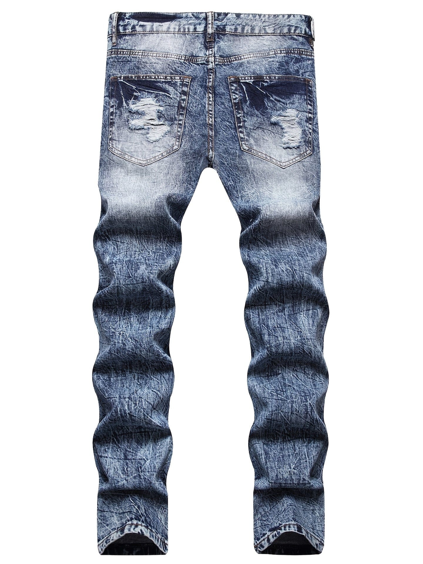Men's Ripped Patched Jeans, Winter Casual Colorblock Slim Fit Straight Cotton Jeans