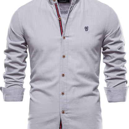Men's Plain Color Cotton Single Breasted Long Sleeve Shirts Men's Clothes