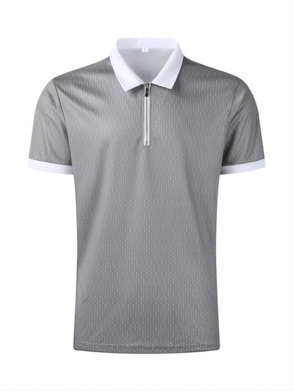 New Men's Lapel Polo Shirt Zip Print Polo Shirt Christmas Gifts