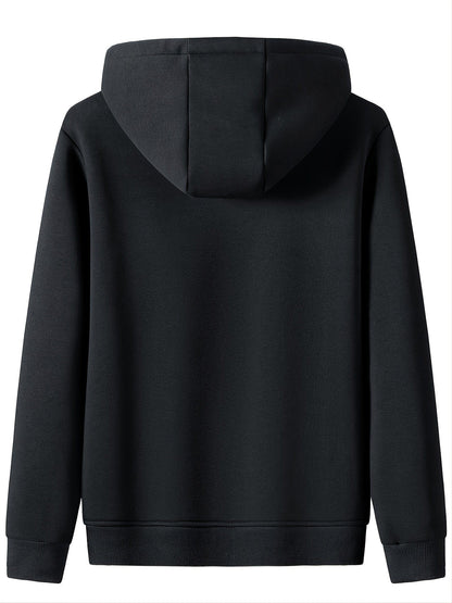 Men's Casual Fleece Thermal Drawstrings Hooded Jacket With Zipper For Winter