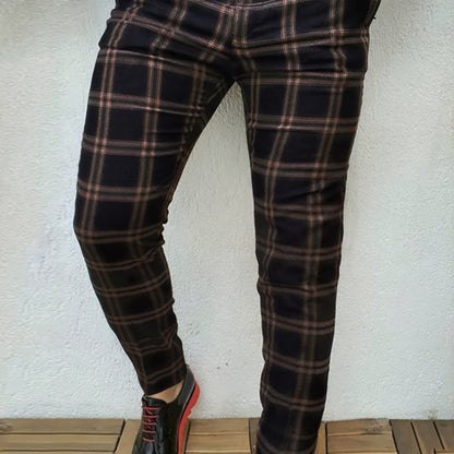 Men's Plaid Straight Slim Fit Suit Pants