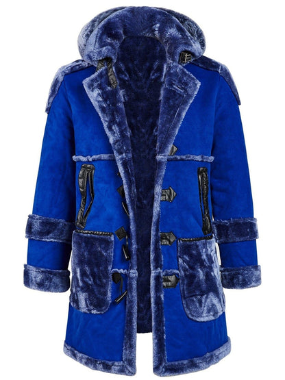 Men's Shearling Leather Coat Faux Suede Sherpa Lined Jacket With Hood Men's Clothes