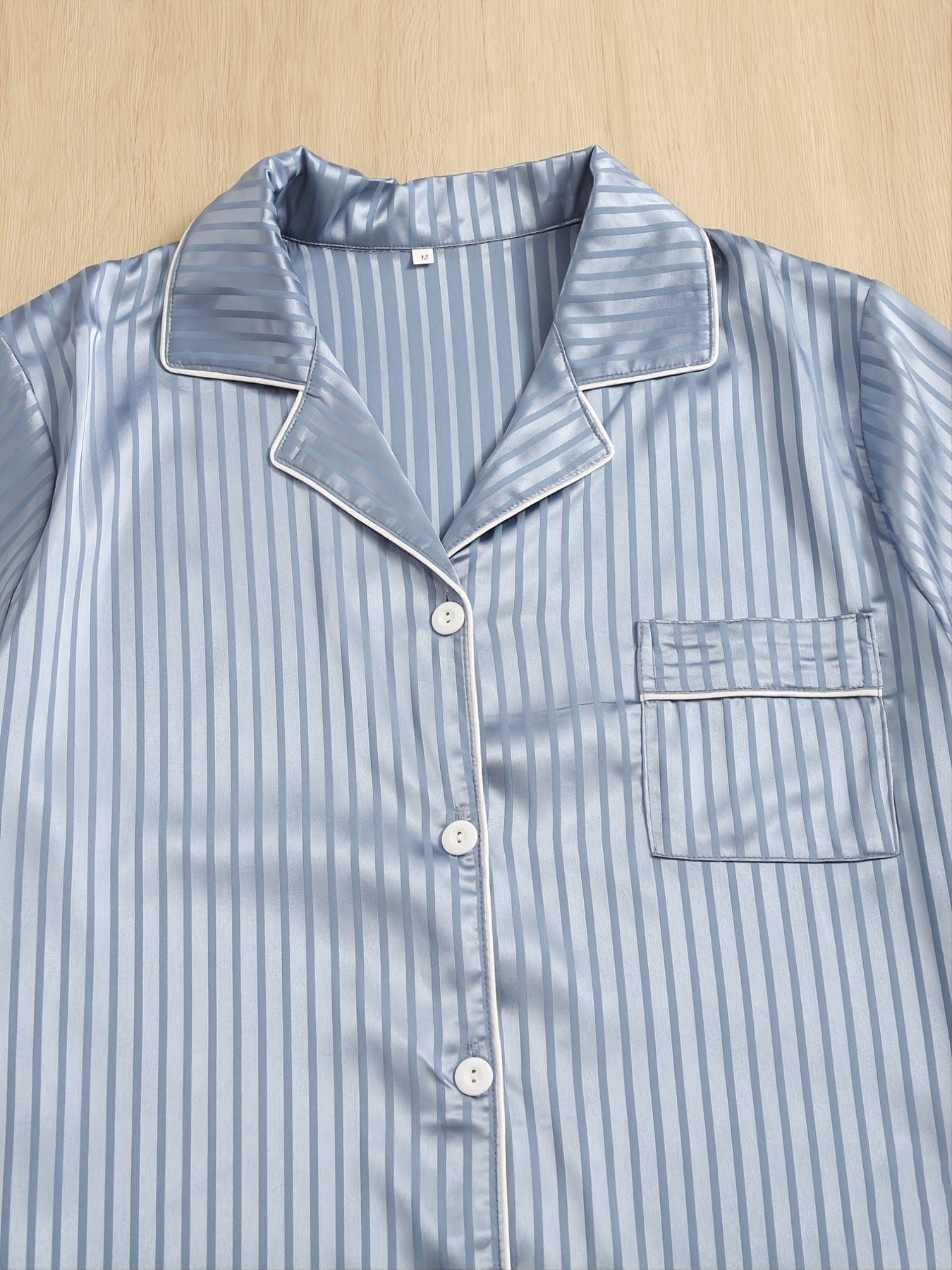 1pc Men's Satin Button Up Striped Pajama Set, Men's Sleepwear
