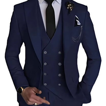 Men's Gentlemen Suits With Slim Fit Blazer & Double Breasted Vest & Pants Set For Wedding Formal Business Party