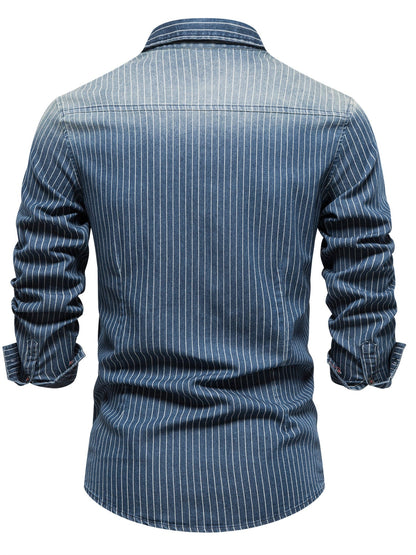 Striped Stretch Men's Denim Shirts Male Jeans Casual Slim