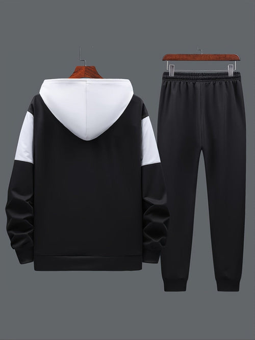 2 bucăți jachetă și pantaloni casual pentru bărbați, cu glugă, cu fermoar, pentru cadouri de Crăciun de toamnă/iarnă (mărimea este mai mică decât cea obișnuită)