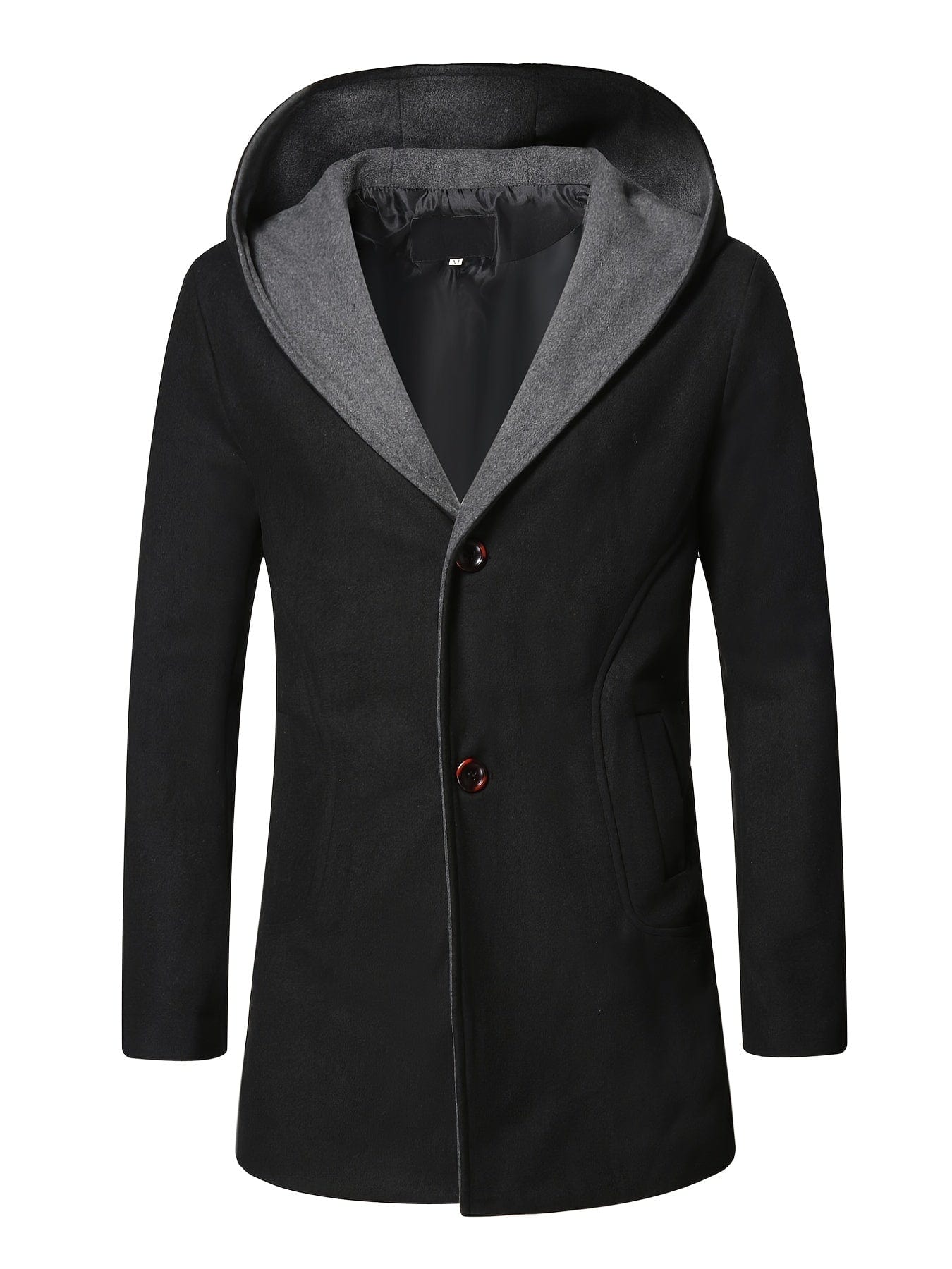 Men's Wool Coat Winter Long Trench Coat Classic Hooded Jacket Top Coat