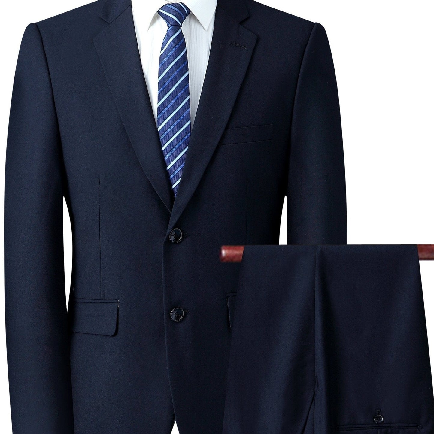 Solid Color Suit, Men's Two-button Rear Slit Business Suit + Suit Pants