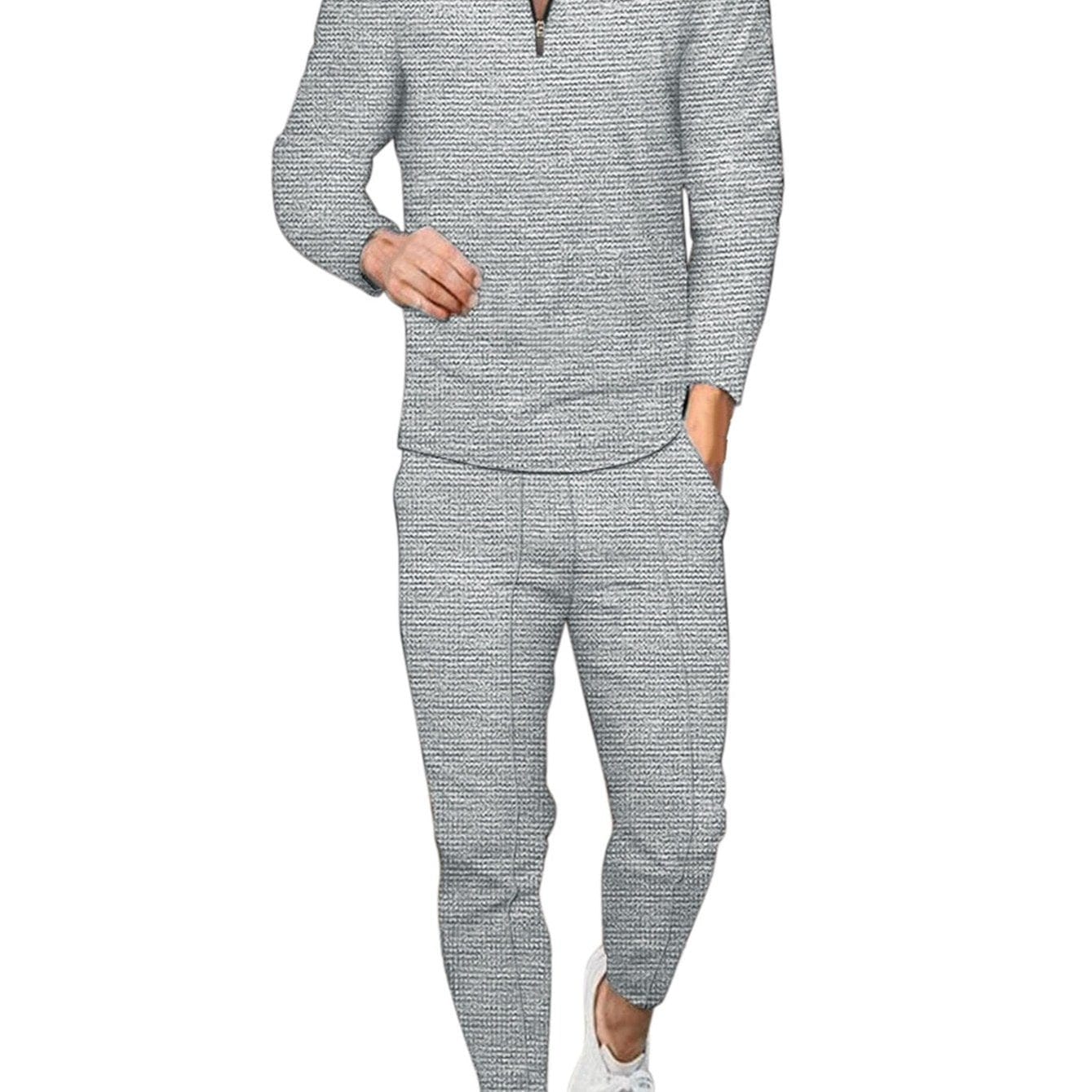 Men's Grey Long Sleeve Polo Shirt And Pants 2 Piece Set Sweatshirt Hoodies Christmas Gifts