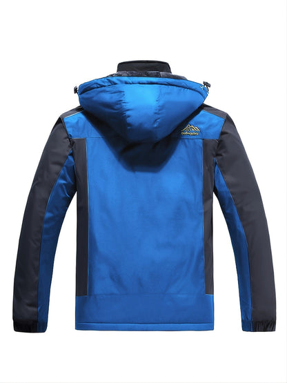 Men's Windproof Fleece Hooded Cotton-padded Jacket, Casual Out Stitching Warm Jacket For Autumn/Winter