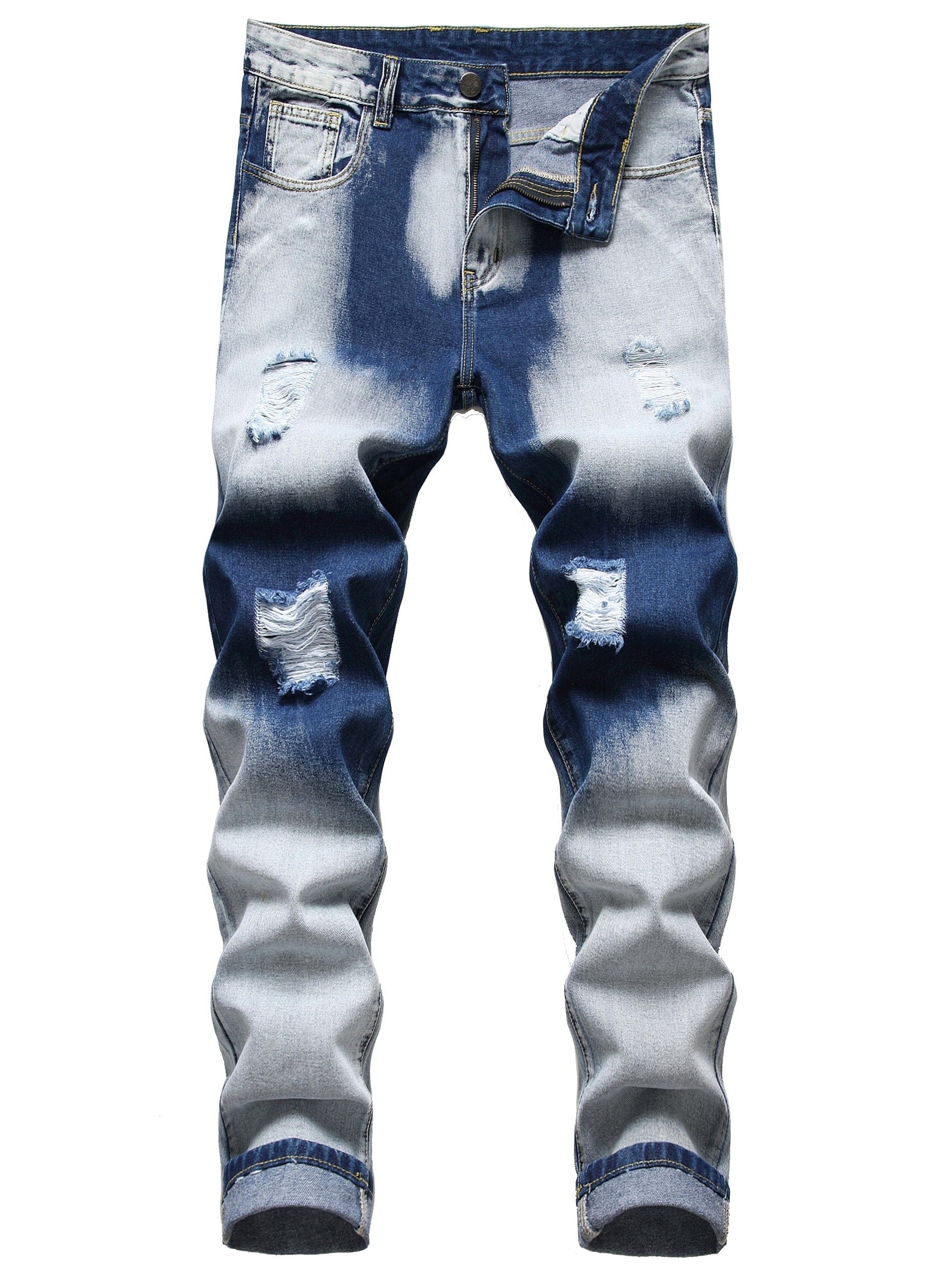 Men's Ripped Jeans, Distressed Destroyed Slim Fit Straight Leg Denim Pants