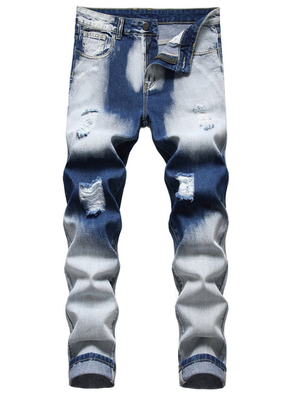 Men's Ripped Jeans, Distressed Destroyed Slim Fit Straight Leg Denim Pants
