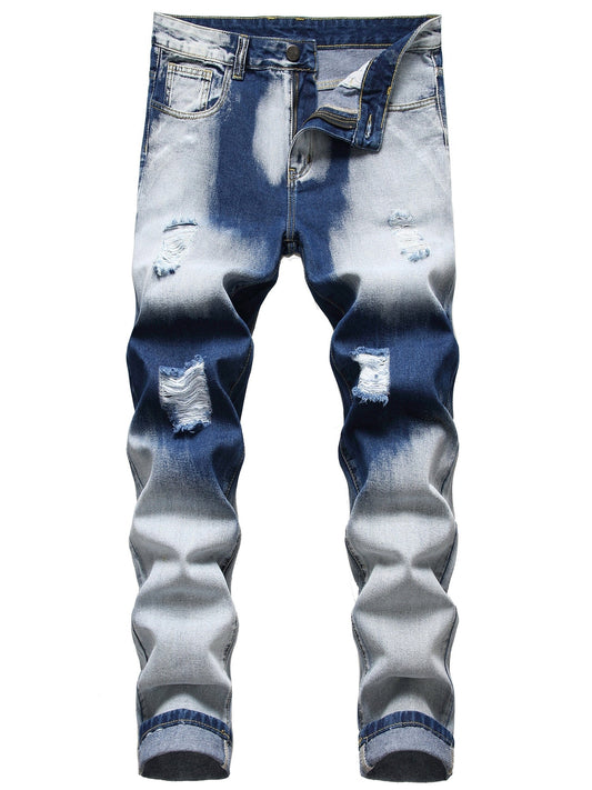 Men's Ripped Jeans, Distressed Destroyed Slim Fit Straight Leg Denim Pants