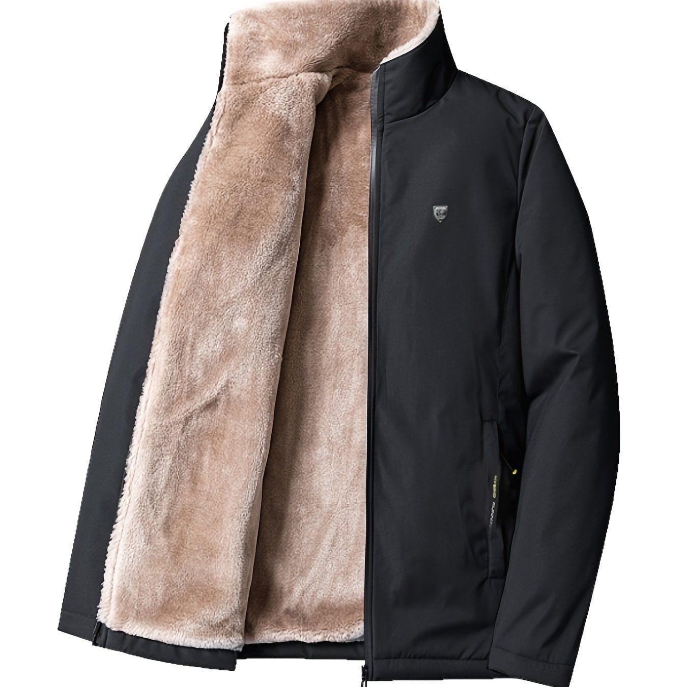 One Size Smaller,  Men's Fleece Casual Jacket, Winter Zipper Stand Collar Jacket With Pockets Jacket Gifts