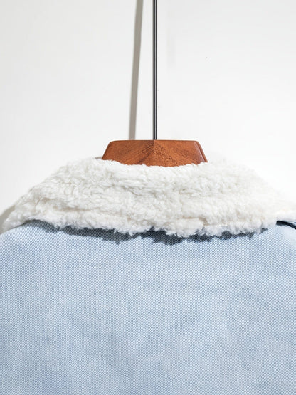 Men's Washed Fashion Fur Collar Slim Denim Jacket