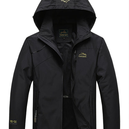 Men's Waterproof Hooded Windbreaker, Zip Up Lightweight Outerwear For Hiking Travel Outdoor, Unisex Clothes