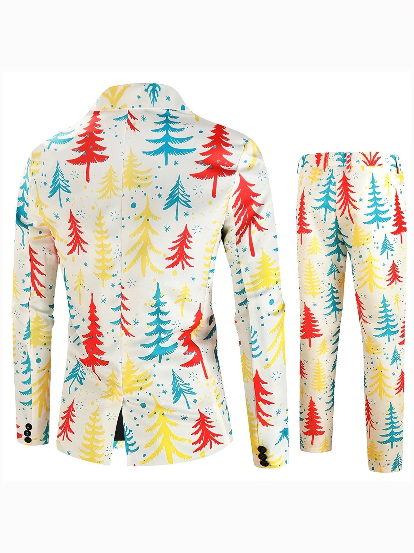 2pcs Men's Suit Jackets And Pants Funny Printed With Christmas Tree