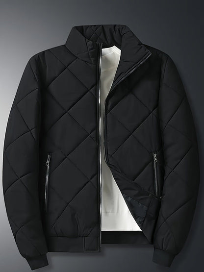 Small Size & Order Size Up Men's Solid Stand Collar Jacket, Streetwear Warm Thick Autumn Winter Cotton-padded Jacket Coat