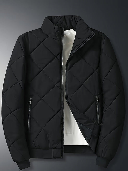 Small Size & Order Size Up Men's Solid Stand Collar Jacket, Streetwear Warm Thick Autumn Winter Cotton-padded Jacket Coat