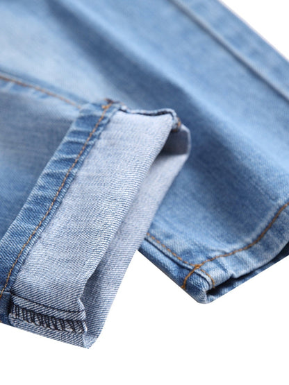 Men's Ripped Distressed Slim Fit Straight Leg Denim Jeans