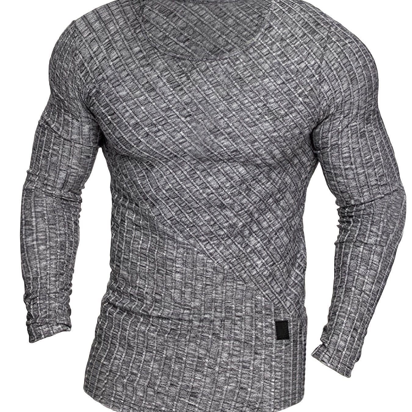 Men's Casual Skinny Solid Striped Long Sleeve T-shirt For Outdoor Sports Running Training