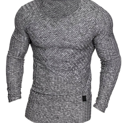 Men's Casual Skinny Solid Striped Long Sleeve T-shirt For Outdoor Sports Running Training