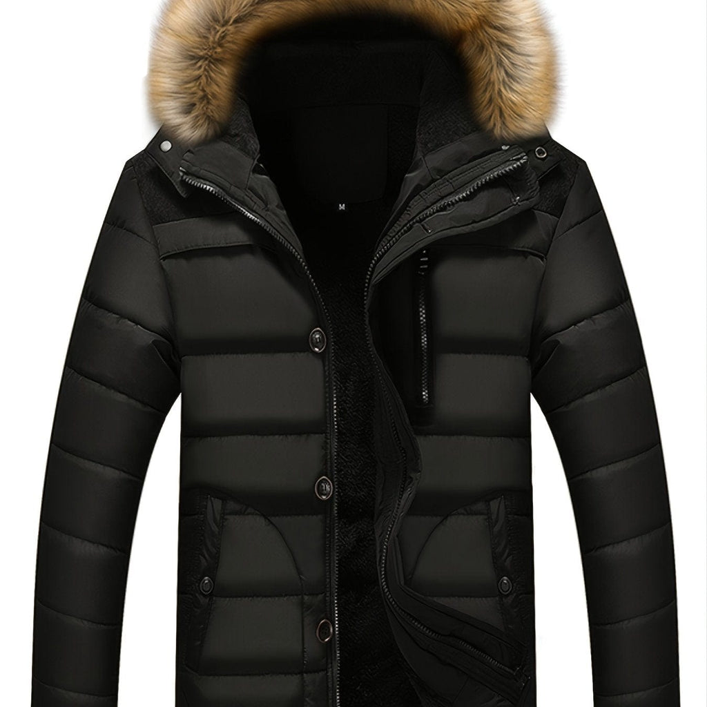 Autumn And Winter New Men's Slim Fleece Hooded Sweater Collar Cotton Coat (Sweater Collar Removable)